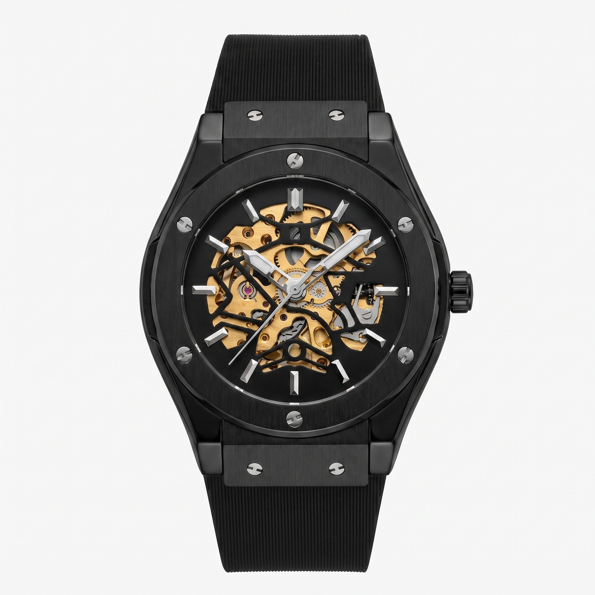 Cavallier Elite Black skeleton watch front view